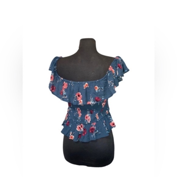 Madewell Smocked Off The Shoulder Cropped Green Floral Top - Picture 3 of 7